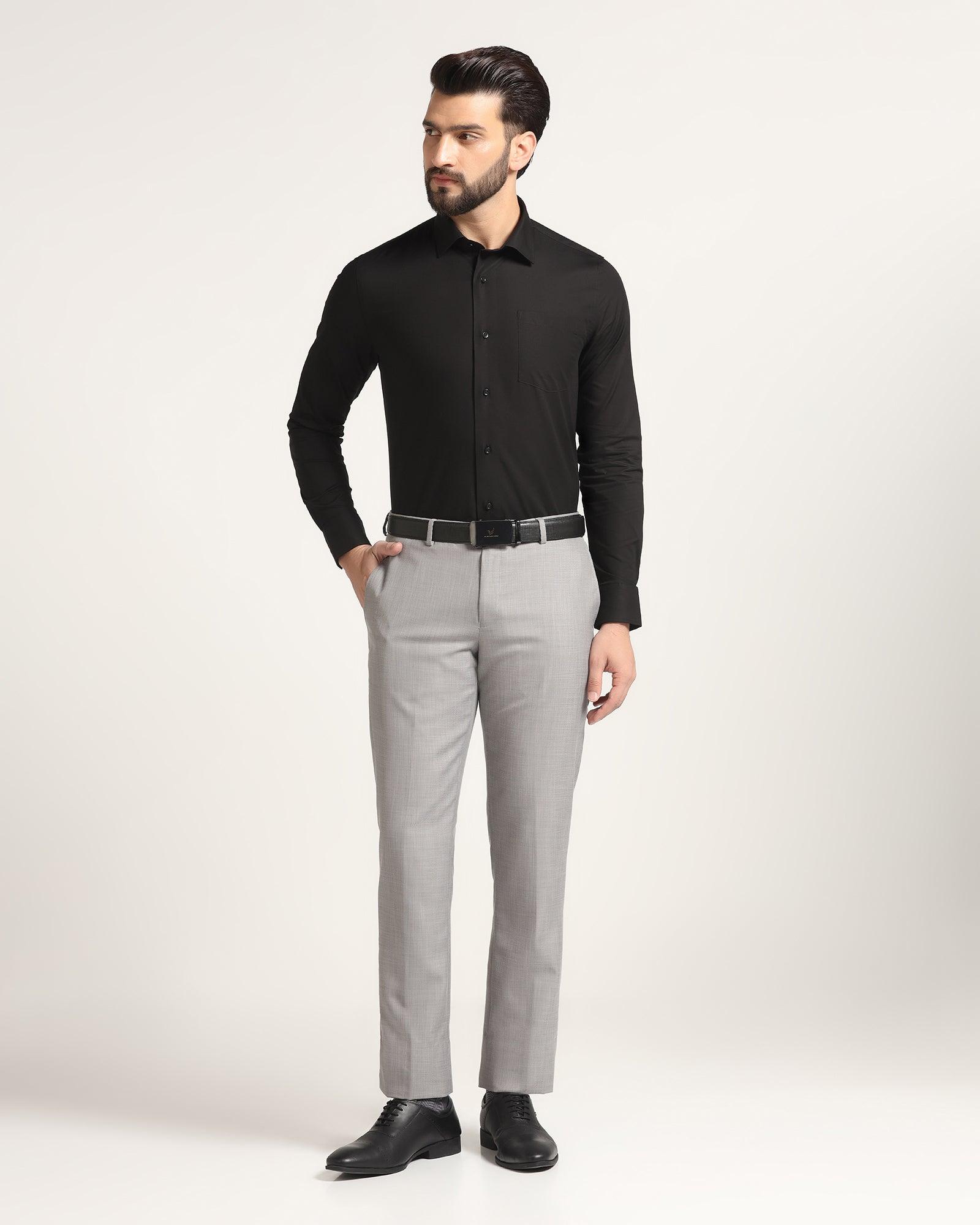 Otto light grey front-side round pockets & back-side jetted pockets cotton  trousers